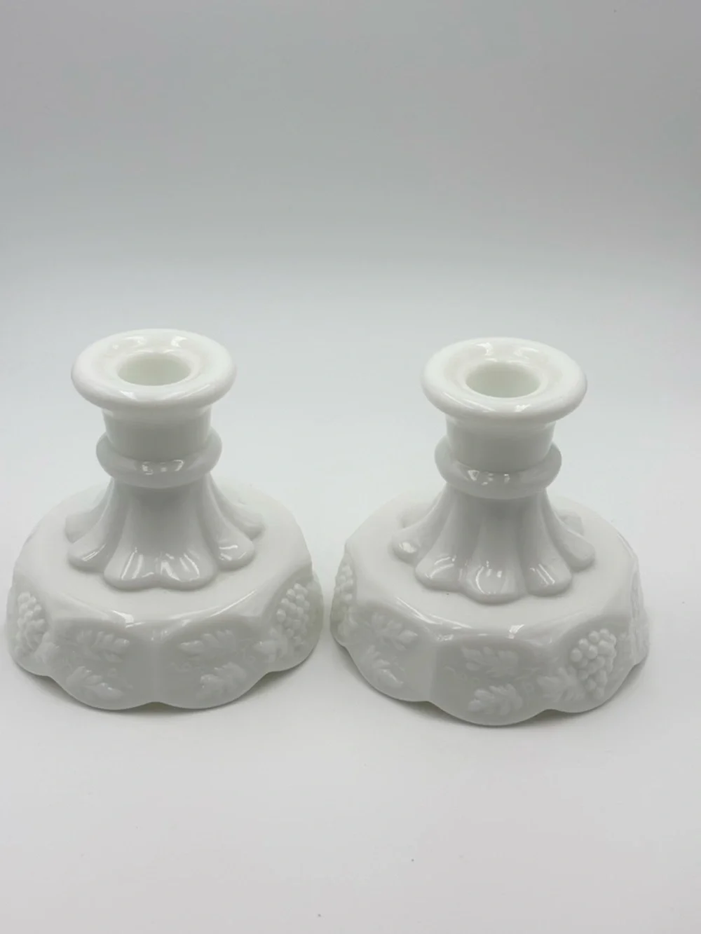 White‎ Decorative Milk Glass Candlestick Pair